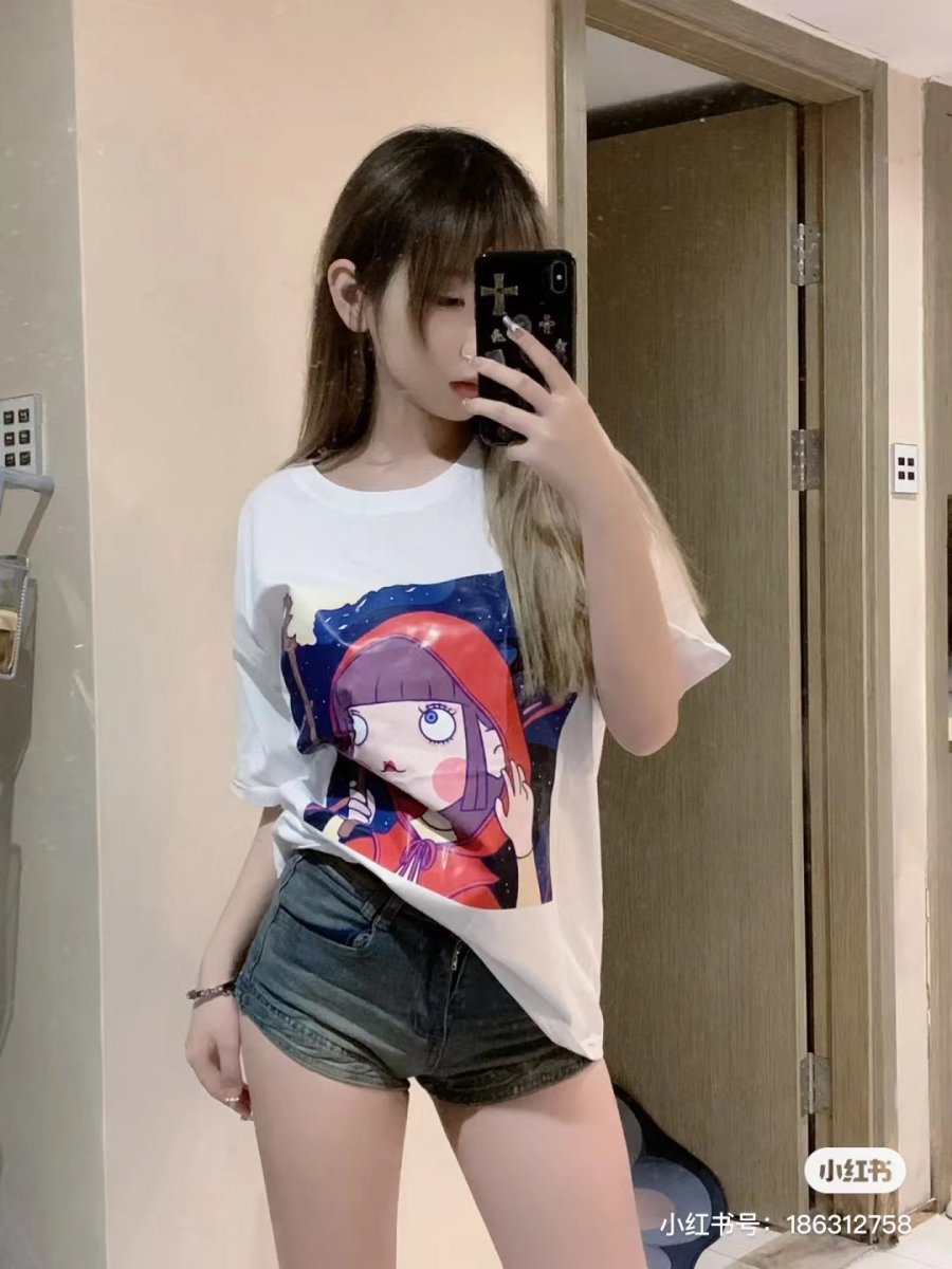 十三白鳍女子-夜寻白色纯棉落肩T恤