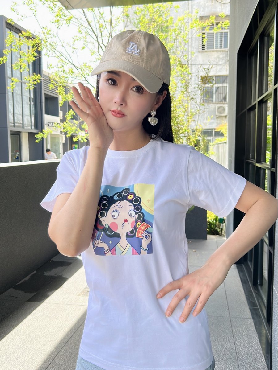 十三白鳍女子-富婆 for 芽芽白色纯棉T恤