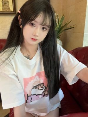 加密二狗【二狗ego变身系列#4626】纯棉白色落肩直喷T恤