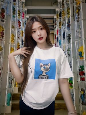 被宠坏的德文猫 #120纯棉白色落肩直喷春夏男女短袖圆领T恤