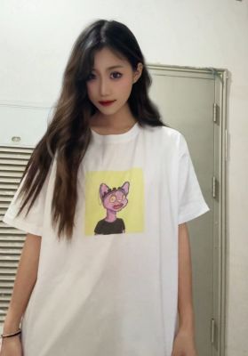 被宠坏的德文猫 #276纯棉白色落肩直喷春夏男女短袖圆领T恤