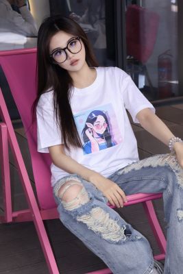 Tinyloong#0062白色纯棉落肩T恤