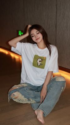 跳跳小僵尸 #004纯棉白色落肩直喷春夏男女T恤