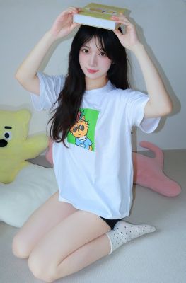 中华小橘猫#01760白色纯棉落肩T恤