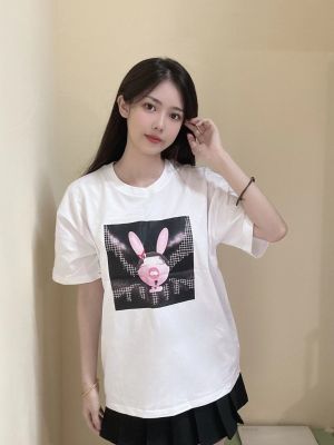 开朗兔005白色纯棉落肩T恤