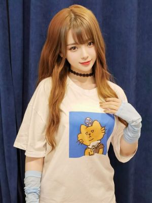 中华小橘猫#05467纯棉白色落肩直喷T恤