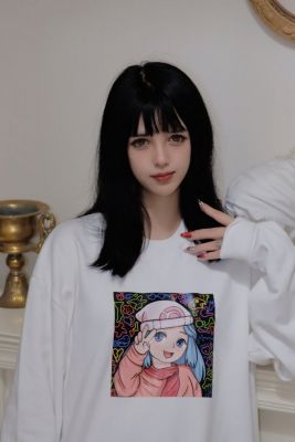 Girl-0001360g白色纯棉圆领卫衣