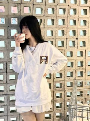 SiMETABOY#7032胸徽版白色纯棉圆领卫衣