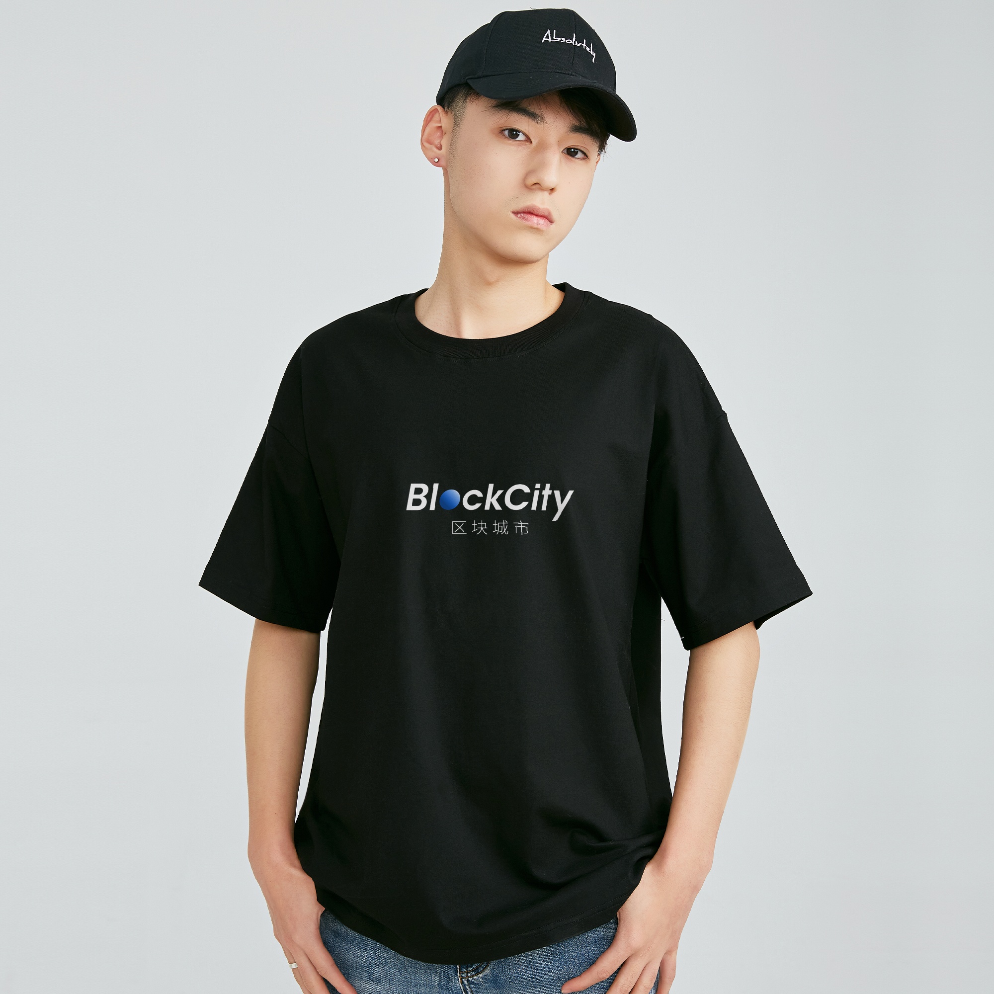 L-BlockCity落肩T恤-黑色-烫画